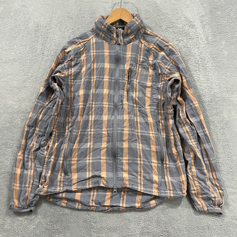 NIKE Sportswear NSW Jacket‎ Mens Medium Gray Orange Plaid Lightweight Hood